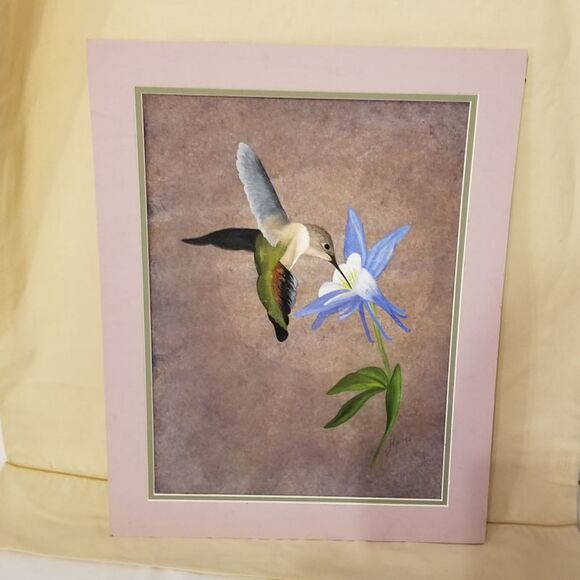 1995 signed Hummingbird painting w/matched mat - Picture 2 of 9